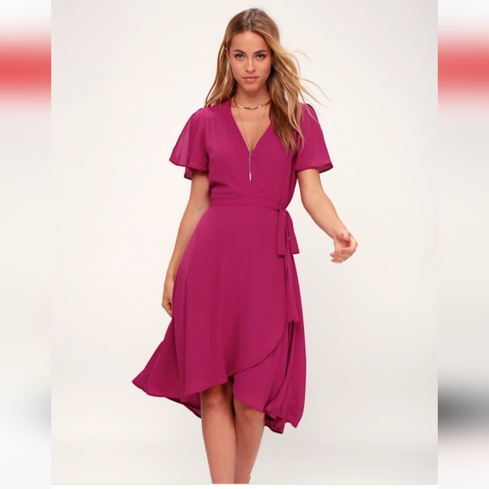Lulus Fuchsia High Low Wrap Dress